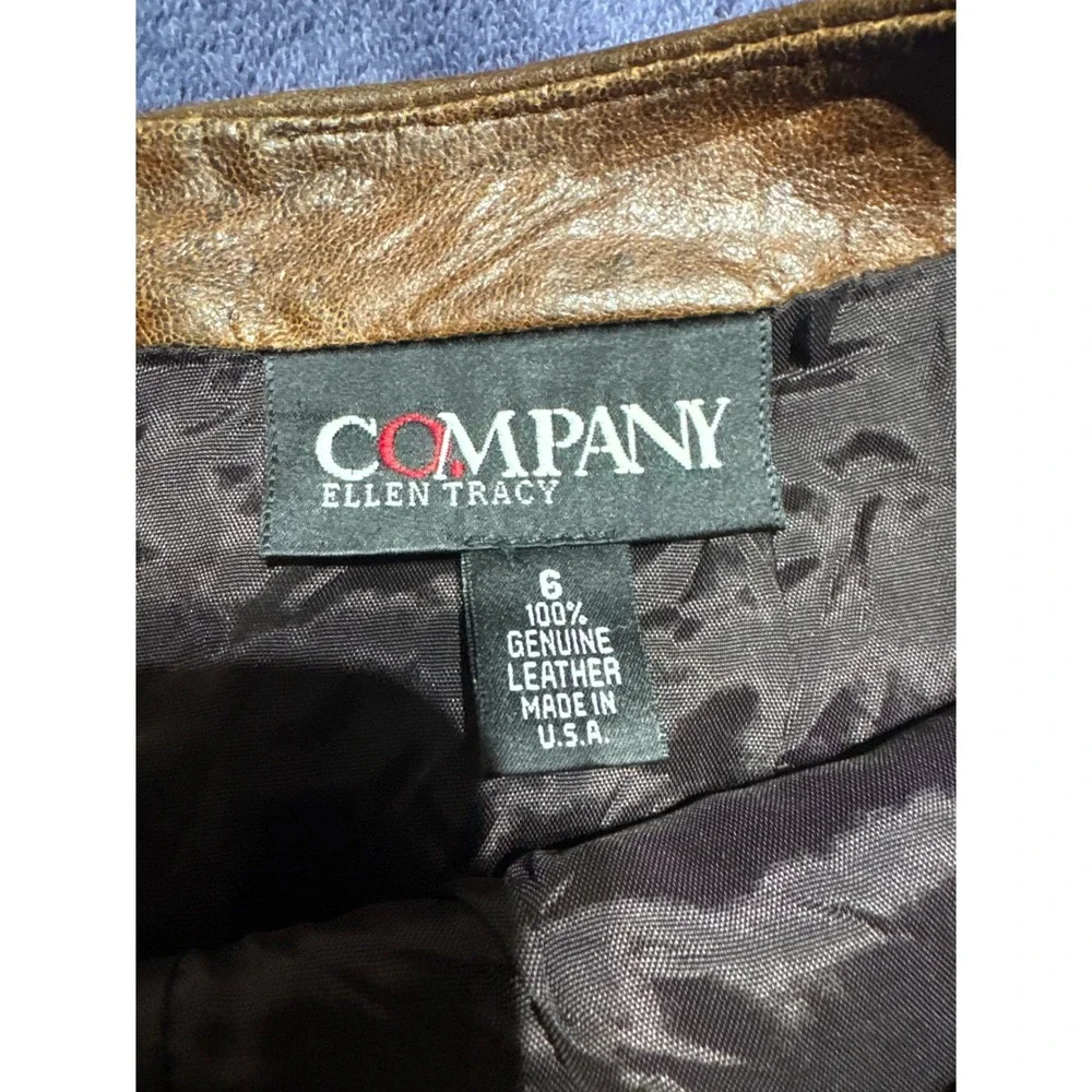 Company Ellen Tracy Skirt Womens 6 Brown Genuine Leather A-Line Mini USA Y2k